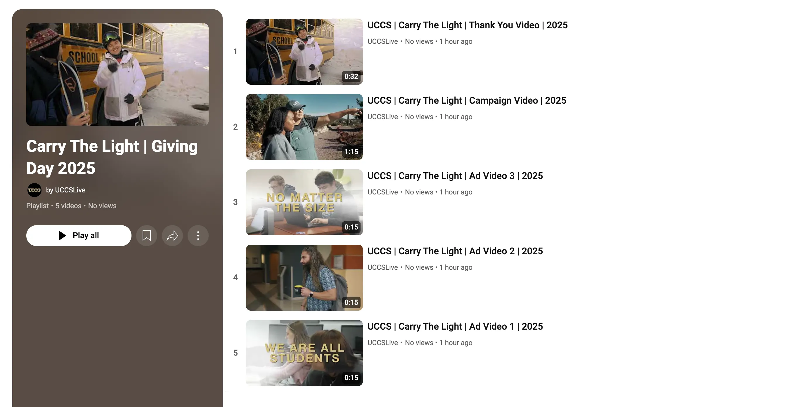 Carry the Light YouTube Playlist Screenshot