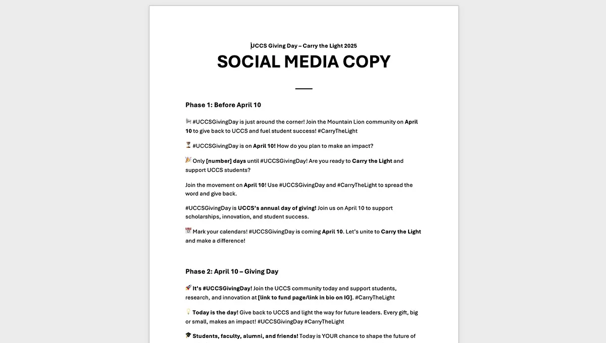 Screenshot of social media copy